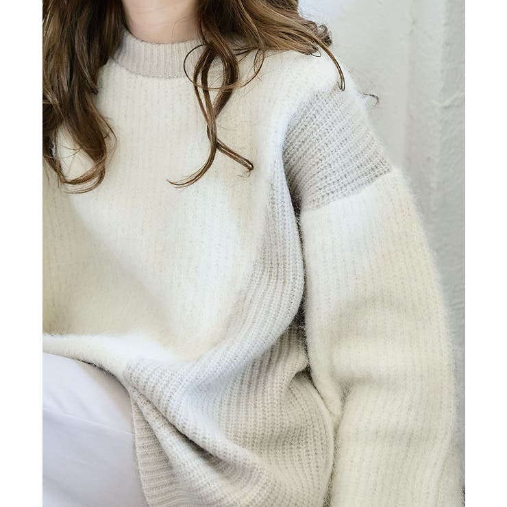 バイカラーシャギーニットプルオーバー ニットレディース 秋冬[品番