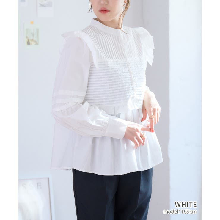 フリルスタンドカラーシャツ フリル シャツ[品番：GW000004693