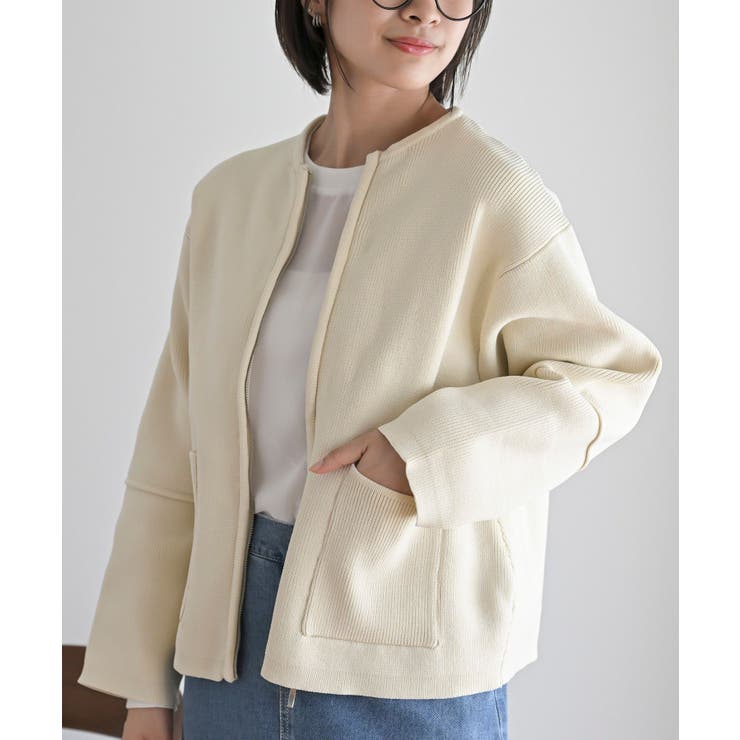 ダンボールニットノーカラージャケット[品番：RPSW0002979]｜rps