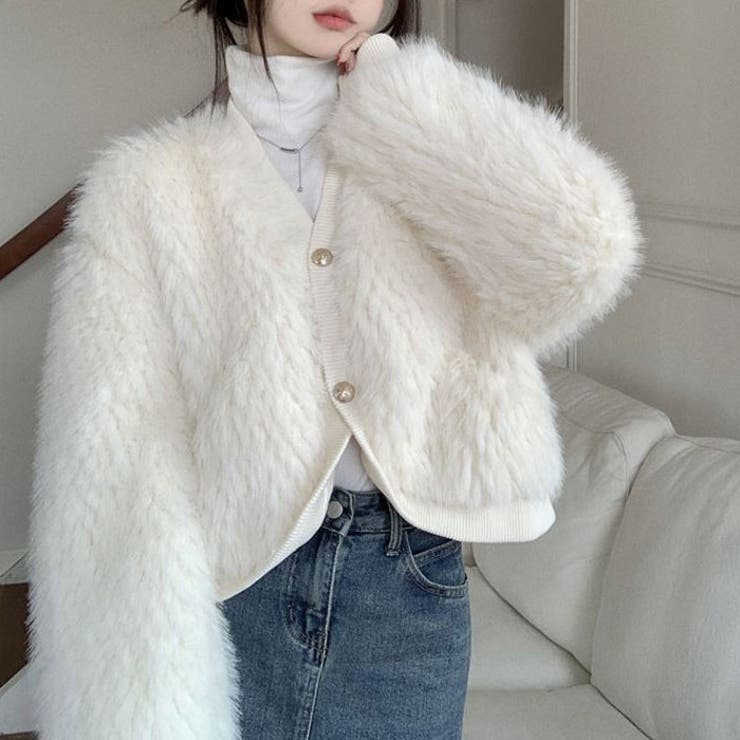 フェイクファーカーディガンジャケットショット丈レディース 中綿