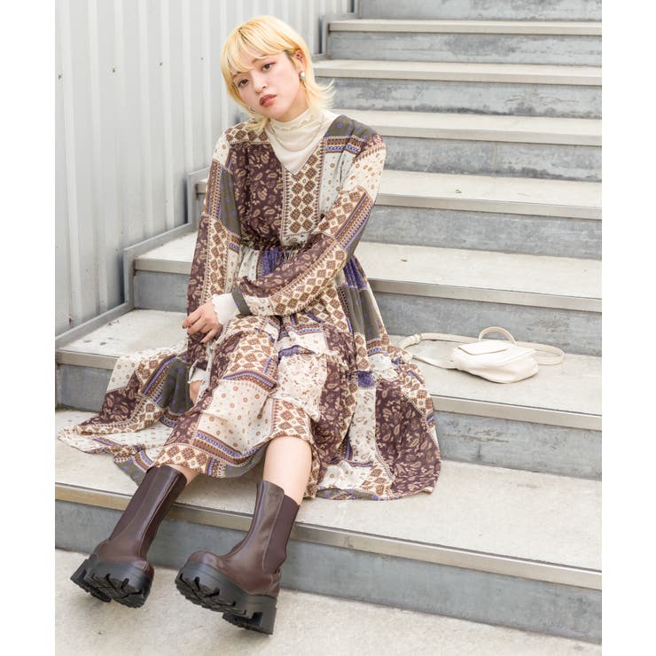 パッチワーク柄ワンピース[品番：SPRW0009375]｜SpRay（スプレイ）の