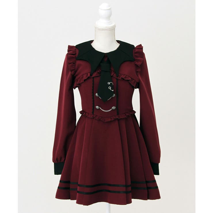 コウモリ襟チェーンボタンフリルプリーツワンピース 量産型 地雷系 夢