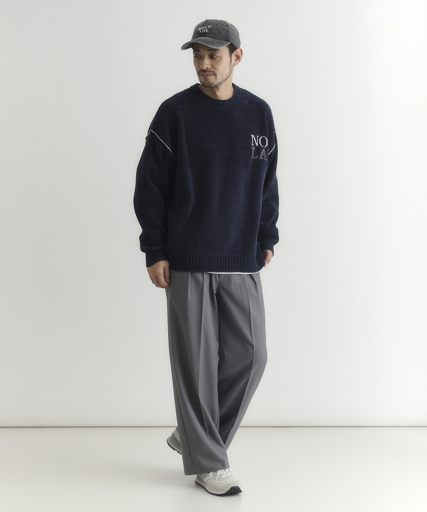 モールニットロゴクルーネックセーター(M ネイビー): トップス｜Right