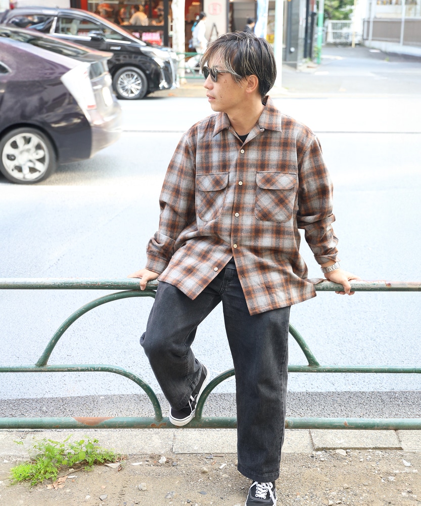 ウールミックスオープンカラーシャツ(S ブラック): トップス｜Right-on