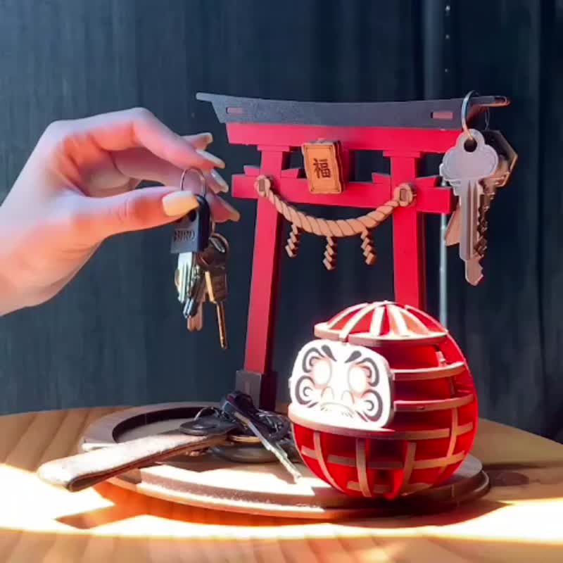 台湾 【手作りDIY】鳥居 玄関鍵収納ラック 収納トレイ 玄関飾り だるま
