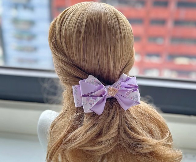台湾 上品な立体リボンバレッタ・ヘアアクセサリー・ヘッドドレス - 紫