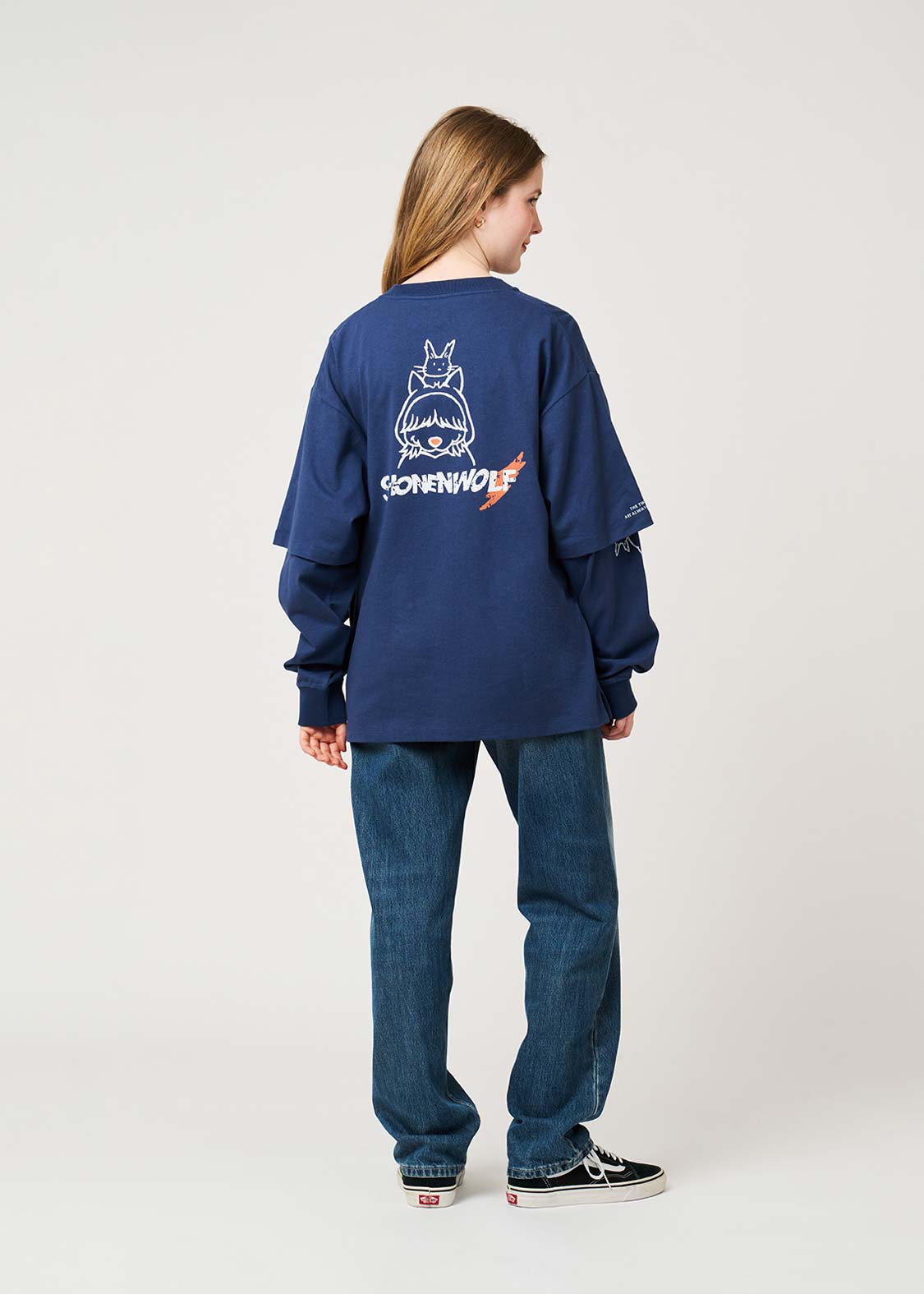 少年ウルフ｜レイヤードビッグ長袖Tシャツ｜ユニセックス｜グラニフ