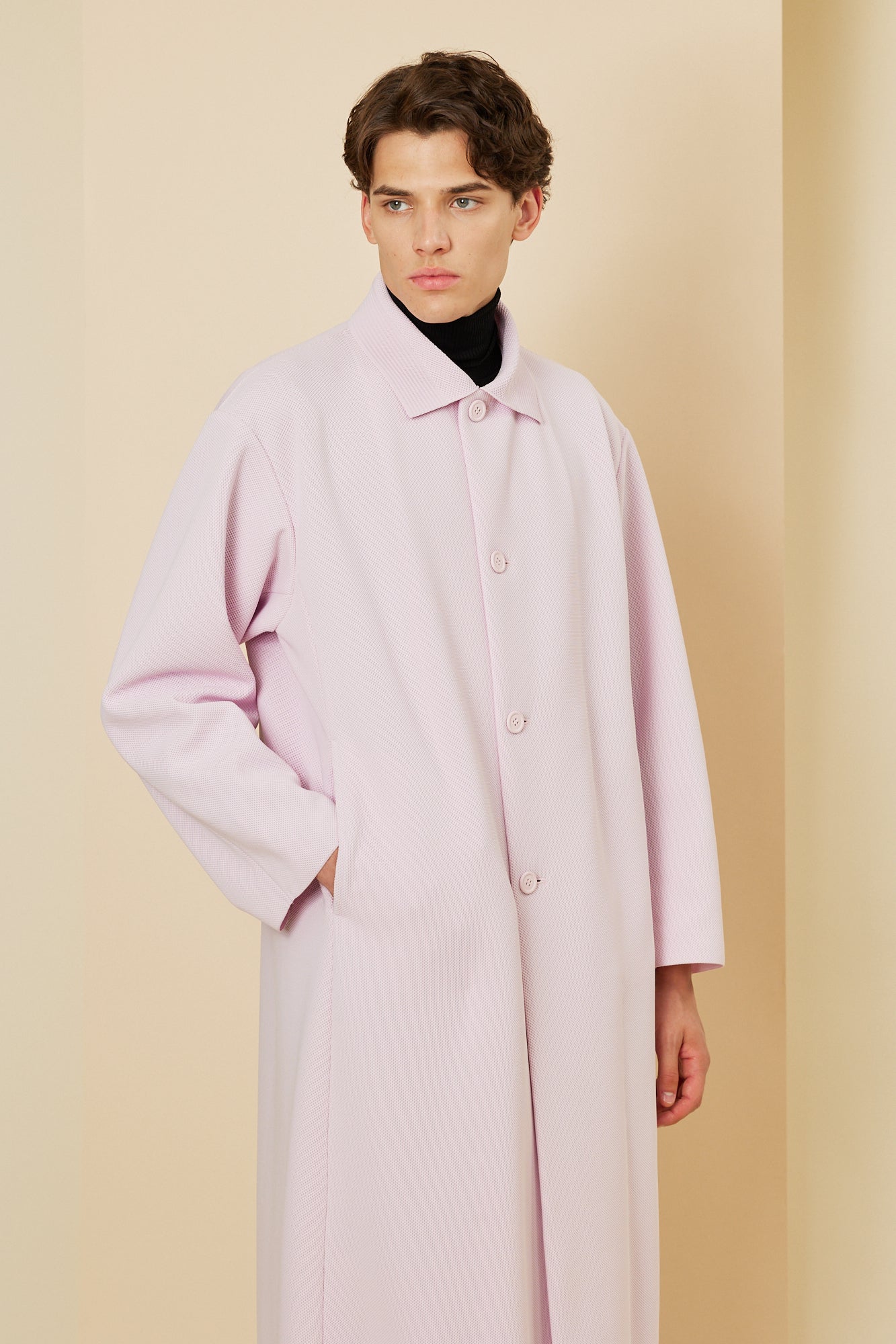 MESH STAND FALL COLLAR LONG COAT