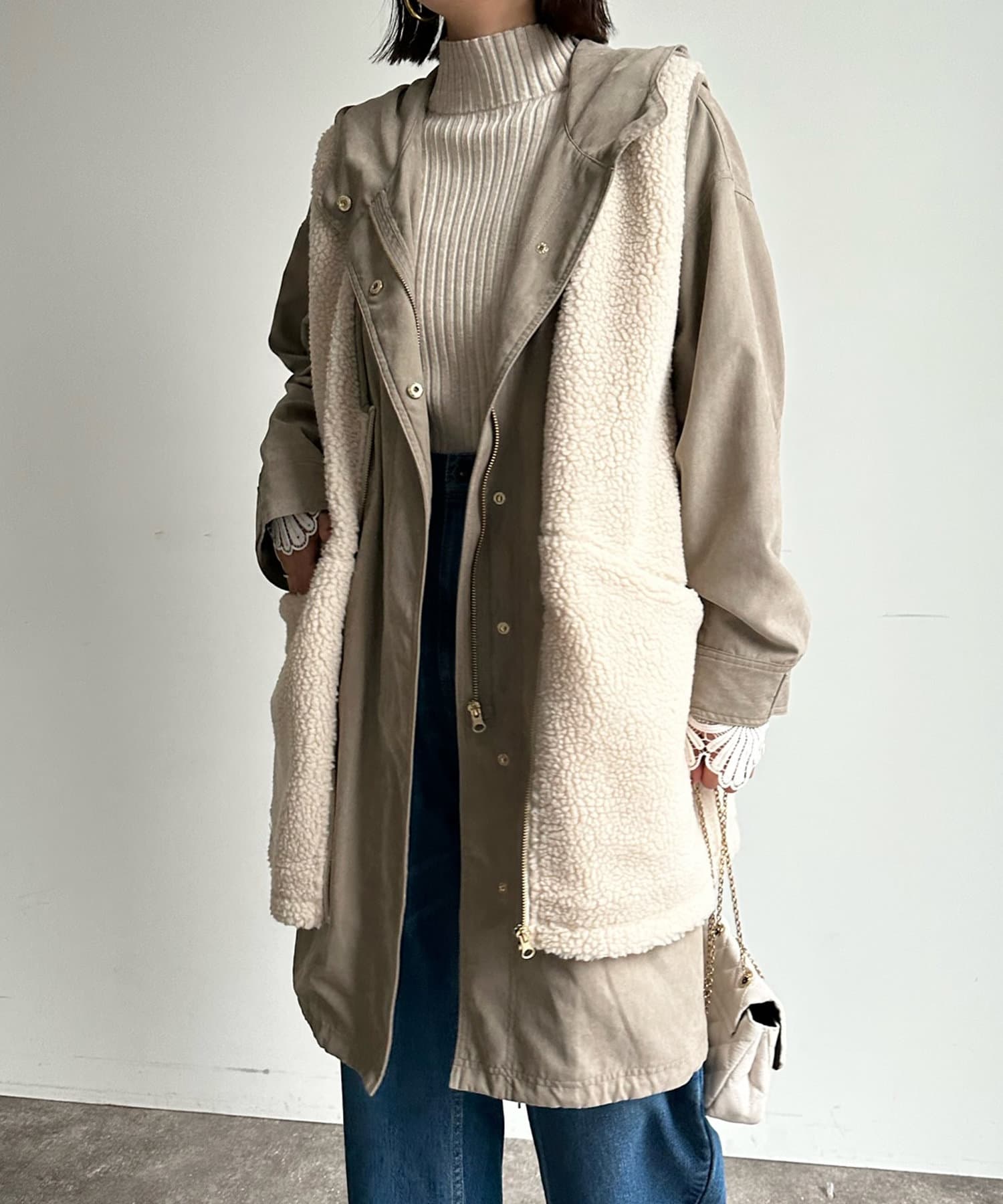 WEB限定】ボアベスト付きモッズコート | DOUDOU(ドゥドゥ)レディース