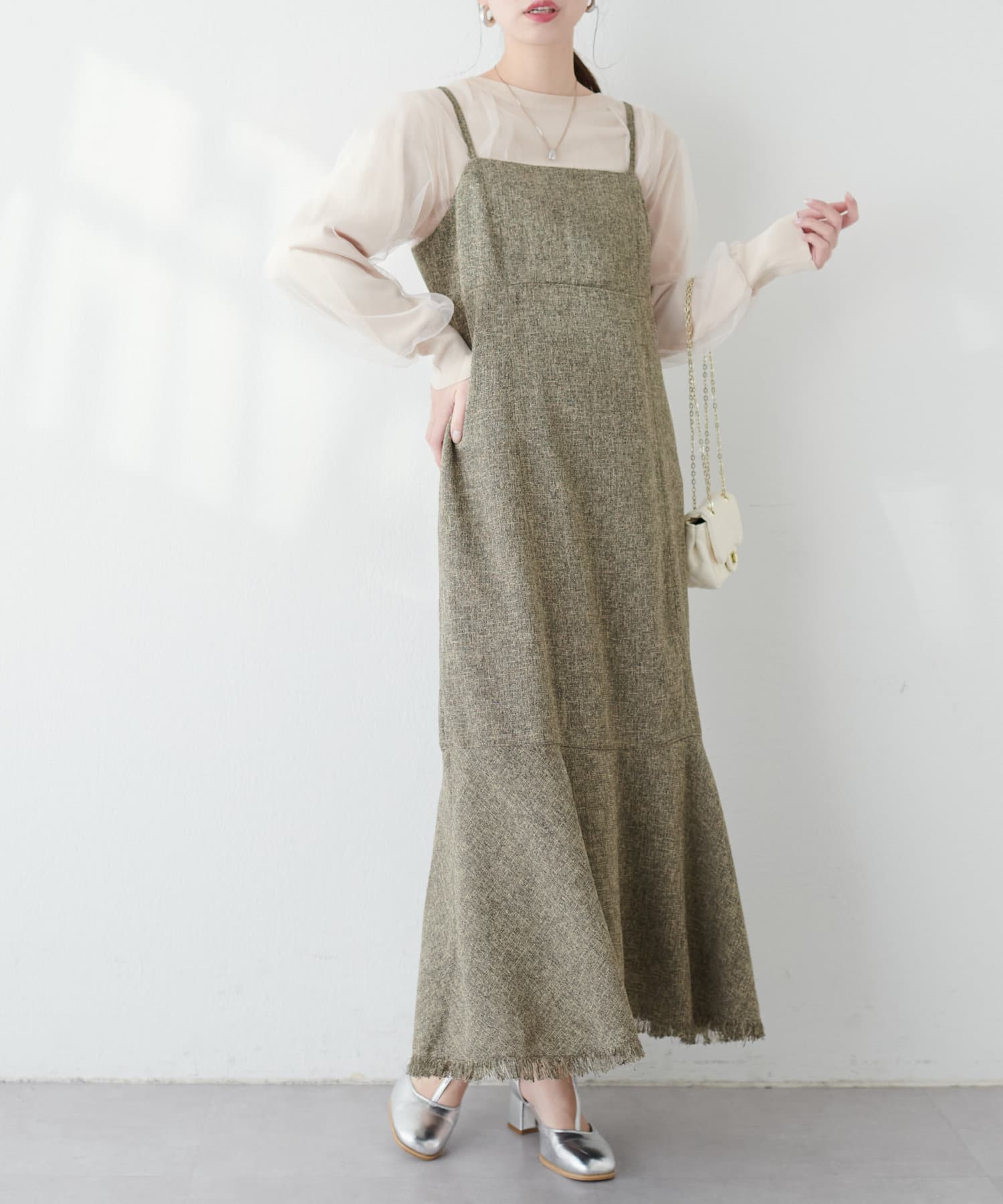 裾フレア切替ツイードキャミワンピース | natural couture(ナチュラル