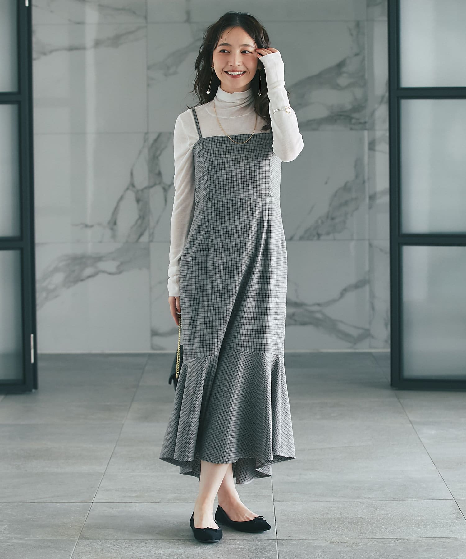 美シルエット！】チェックマーメイドキャミワンピース | La boutique