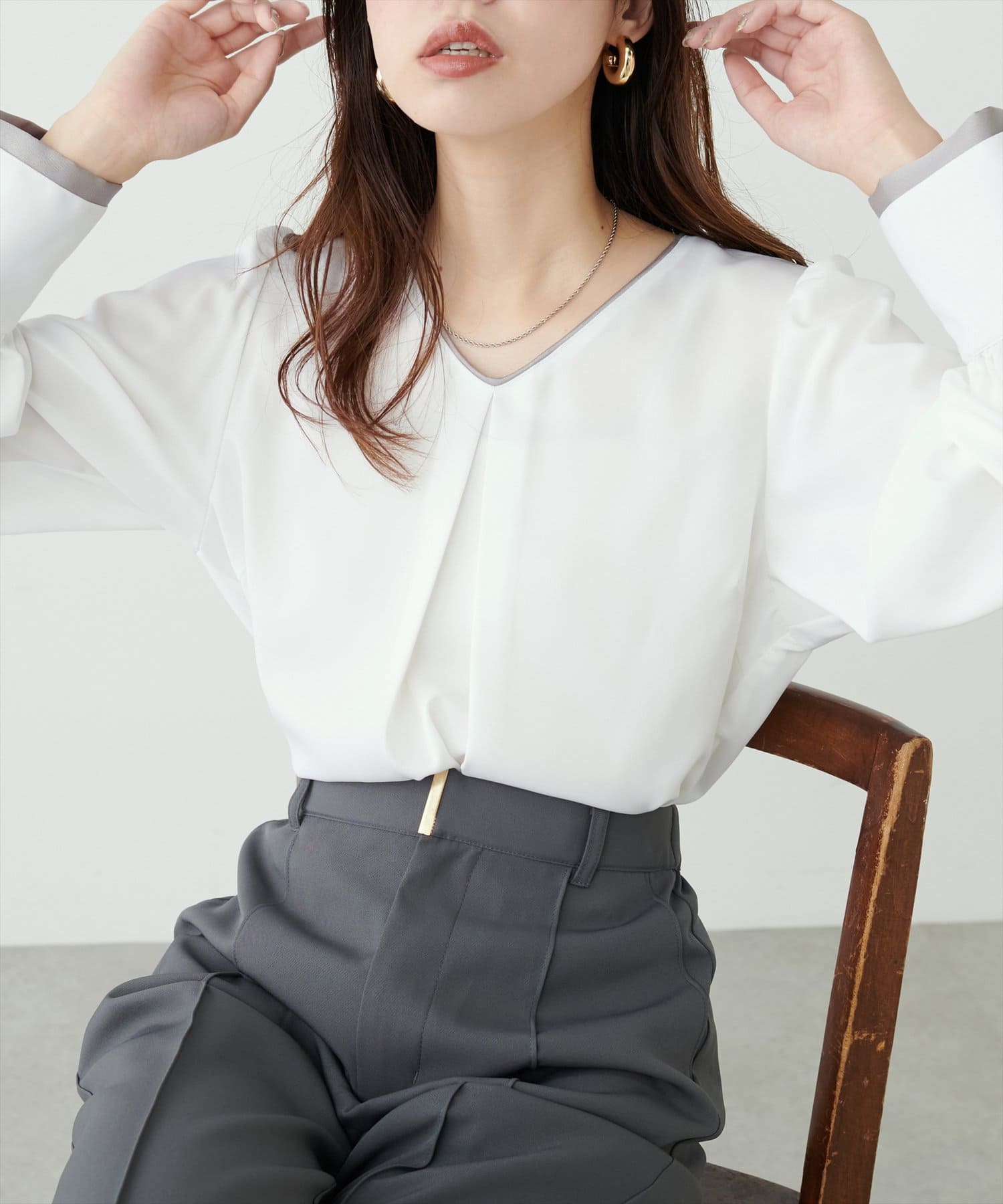 osono配色Wカフスブラウス | natural couture(ナチュラルクチュール