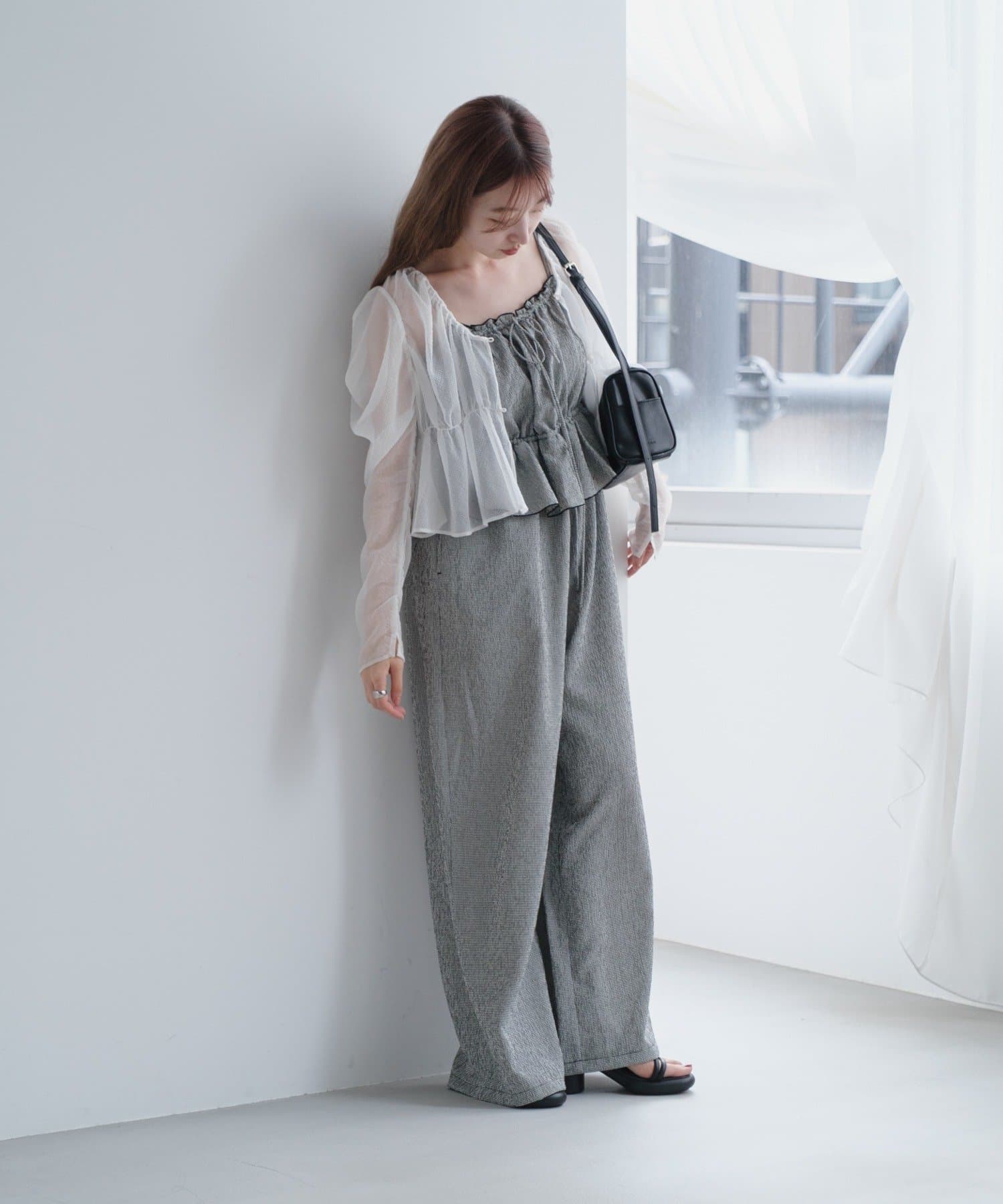 低身長サイズ/2サイズ展開/無地&チェック】ペプラムキャミサロペット