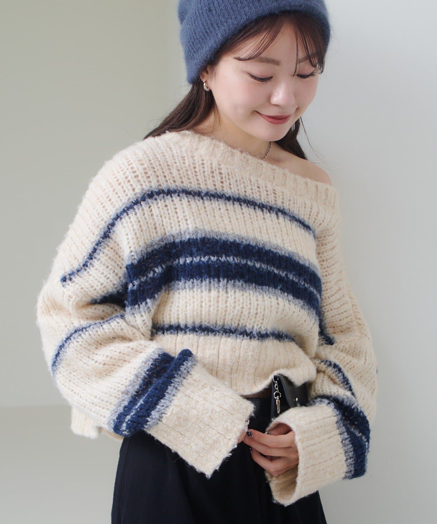 2WAY】ボーダーモヘアライクニット | Kastane(カスタネ)レディース