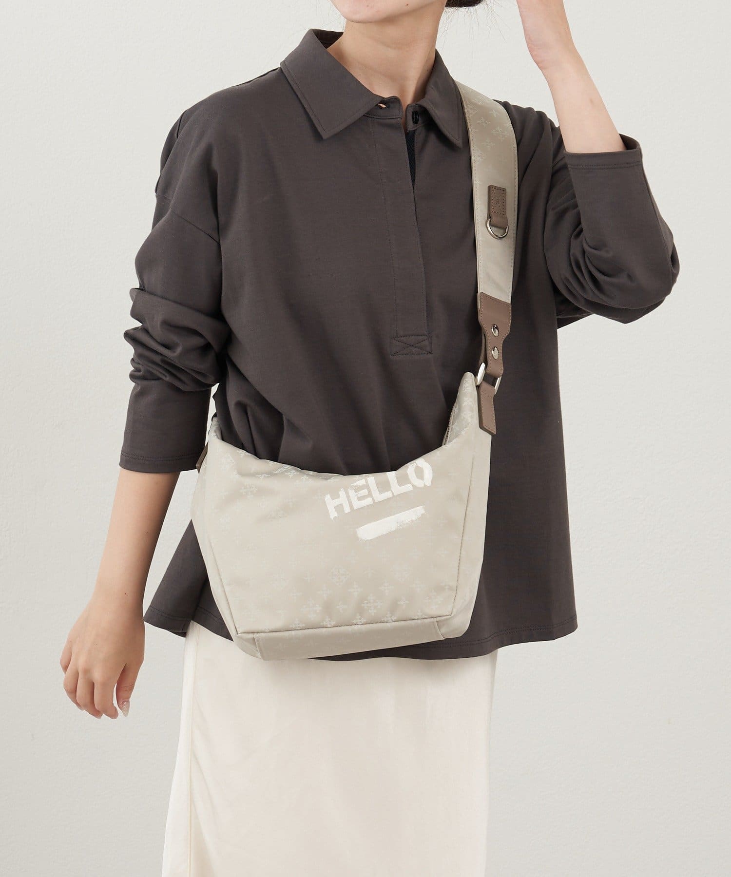 ステンシル風プリント ナイロン2WAYミニショルダーバッグ | russet