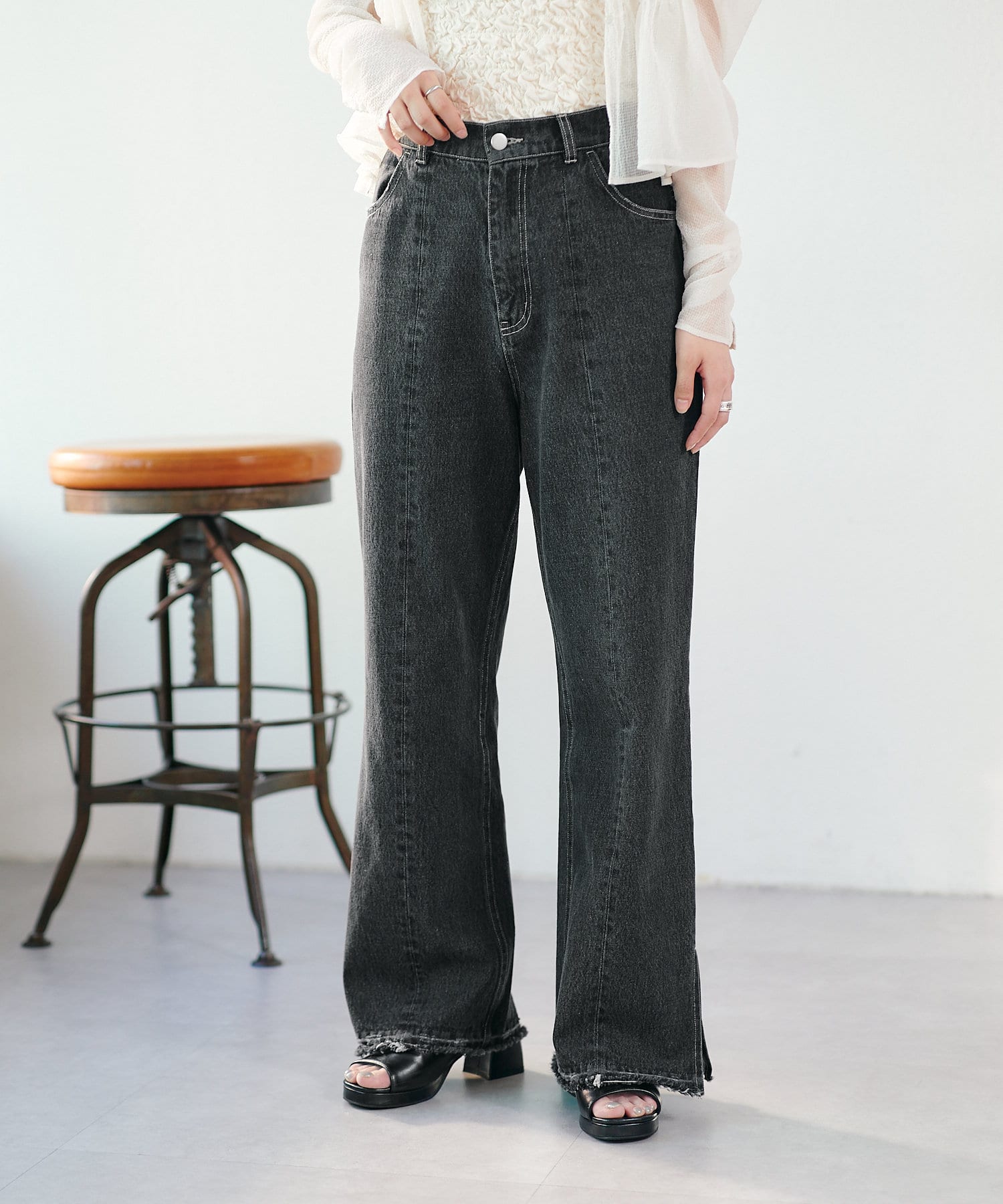 低身長サイズ/2サイズ展開】ウォッシュドストレートデニムパンツ