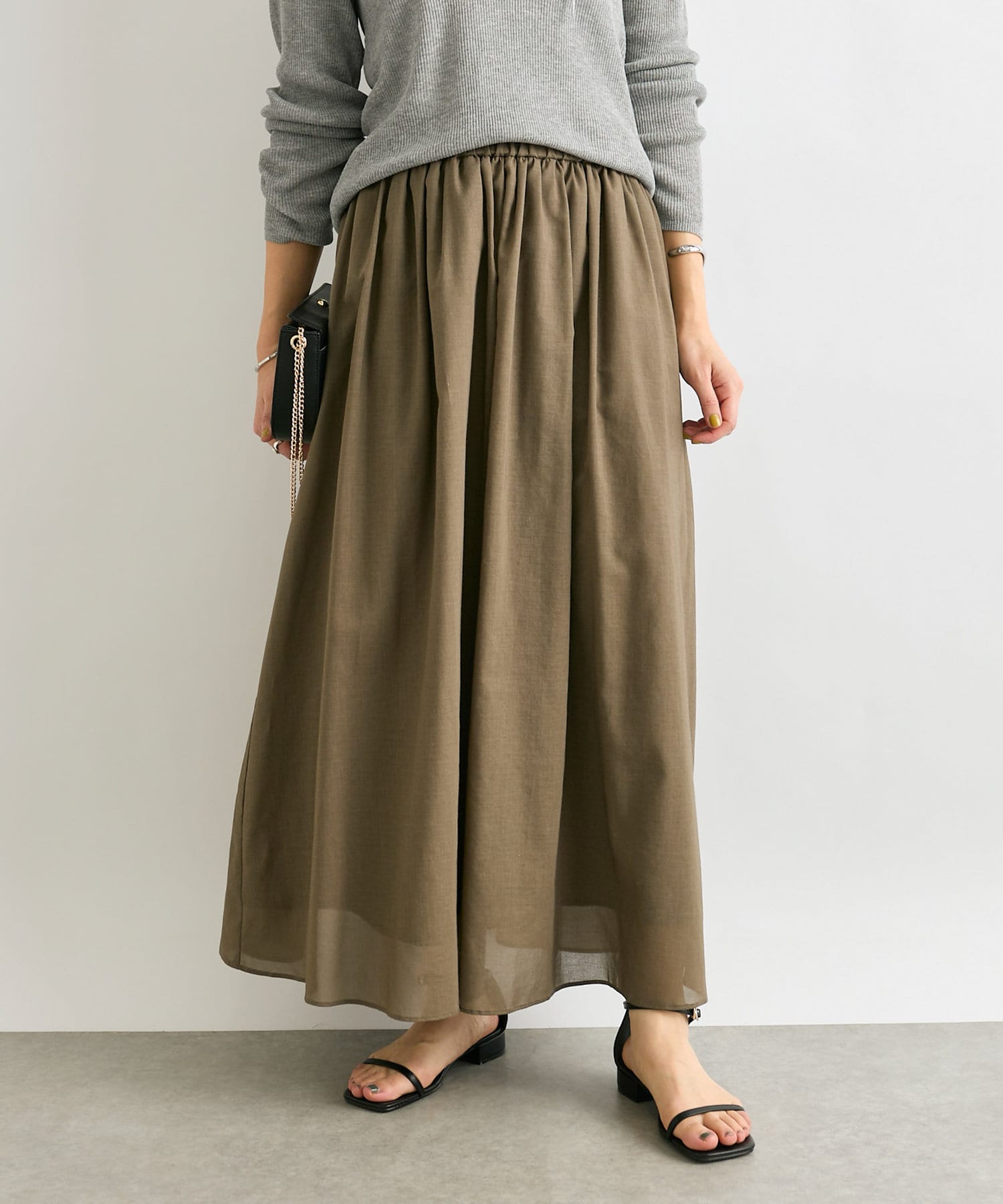 ウエストゴム】綾ボイルギャザーフレアスカート | RIVE DROITE