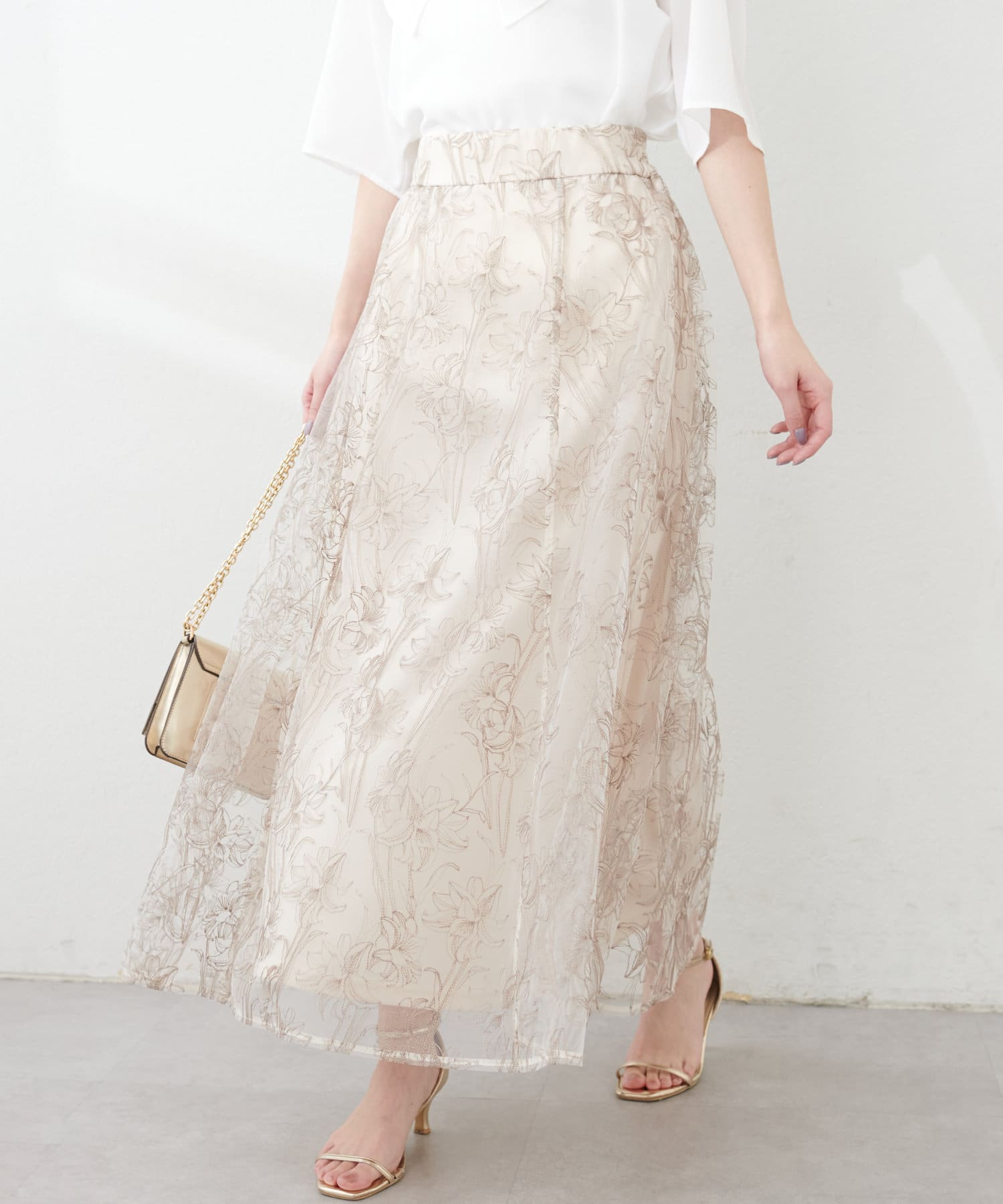 刺繍チュールフレアスカート | natural couture(ナチュラルクチュール