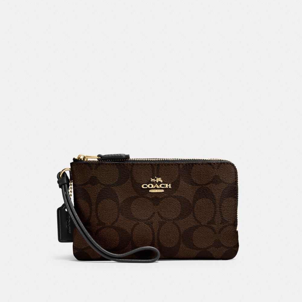 ダブル コーナー ジップ リストレット シグネチャー キャンバス ポーチ