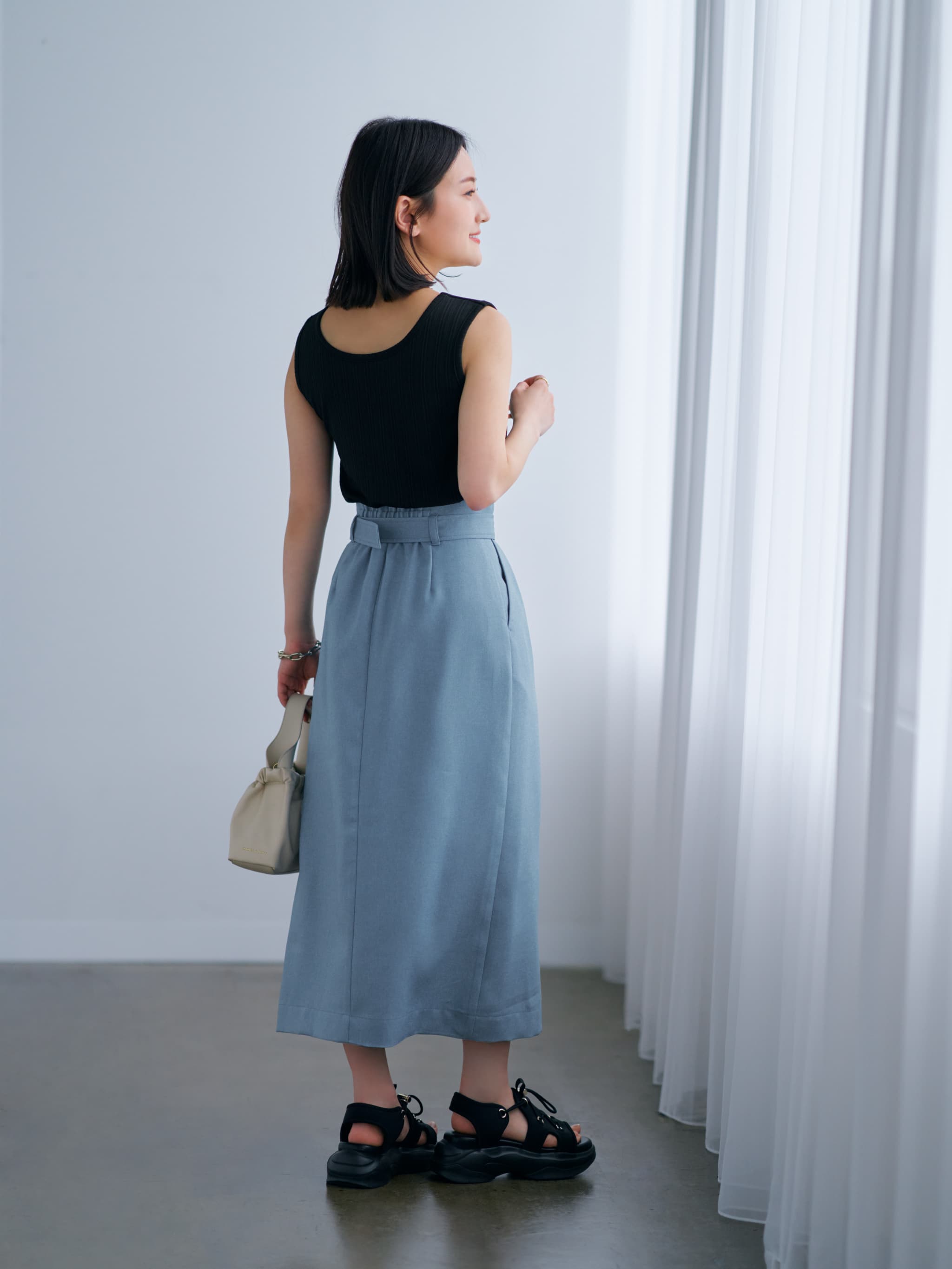 ボタンベルトIラインスカート-short & regular | 小柄・低身長女性向け