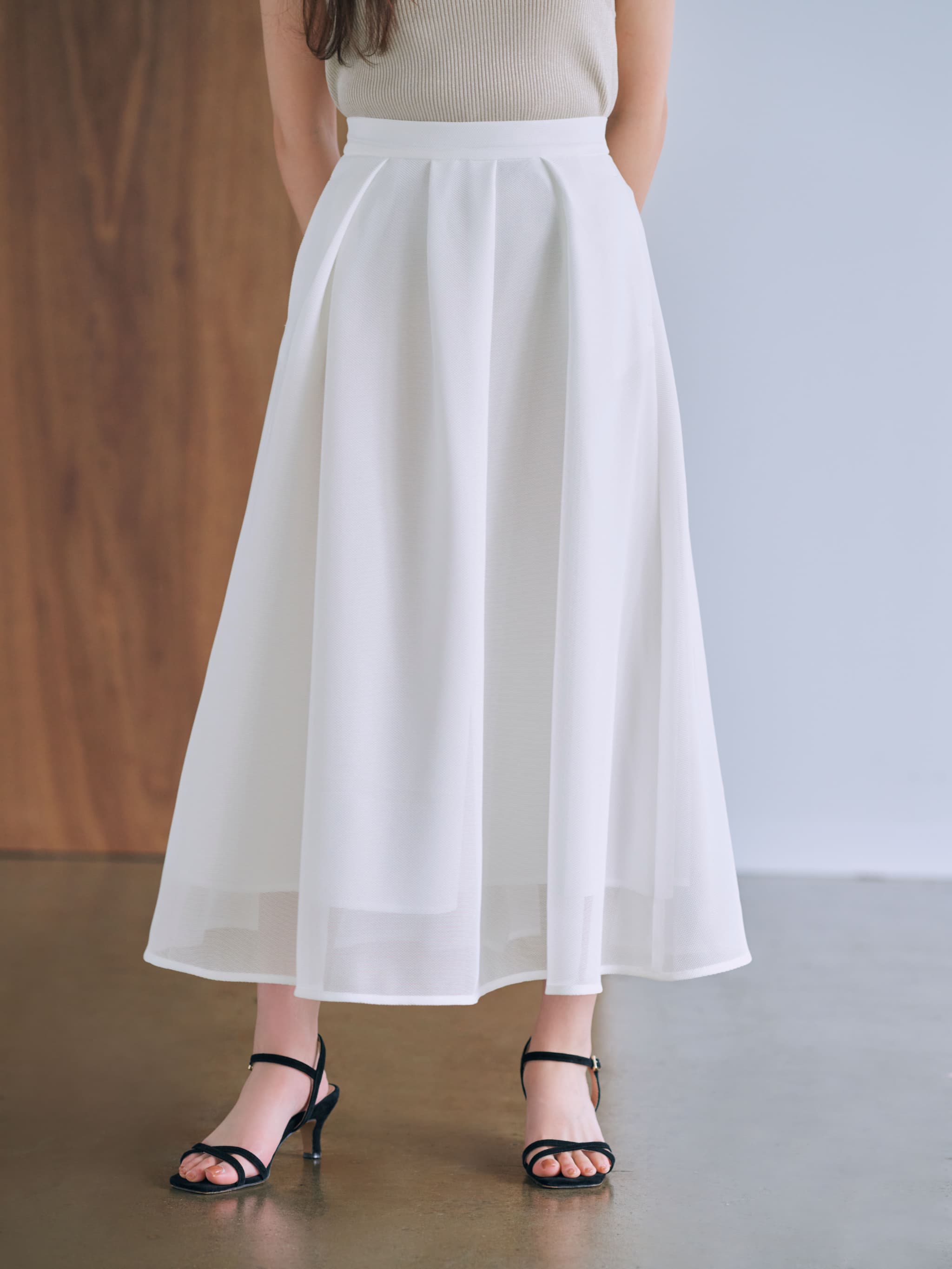 タックフレアメッシュスカート-short & regular | 小柄・低身長女性