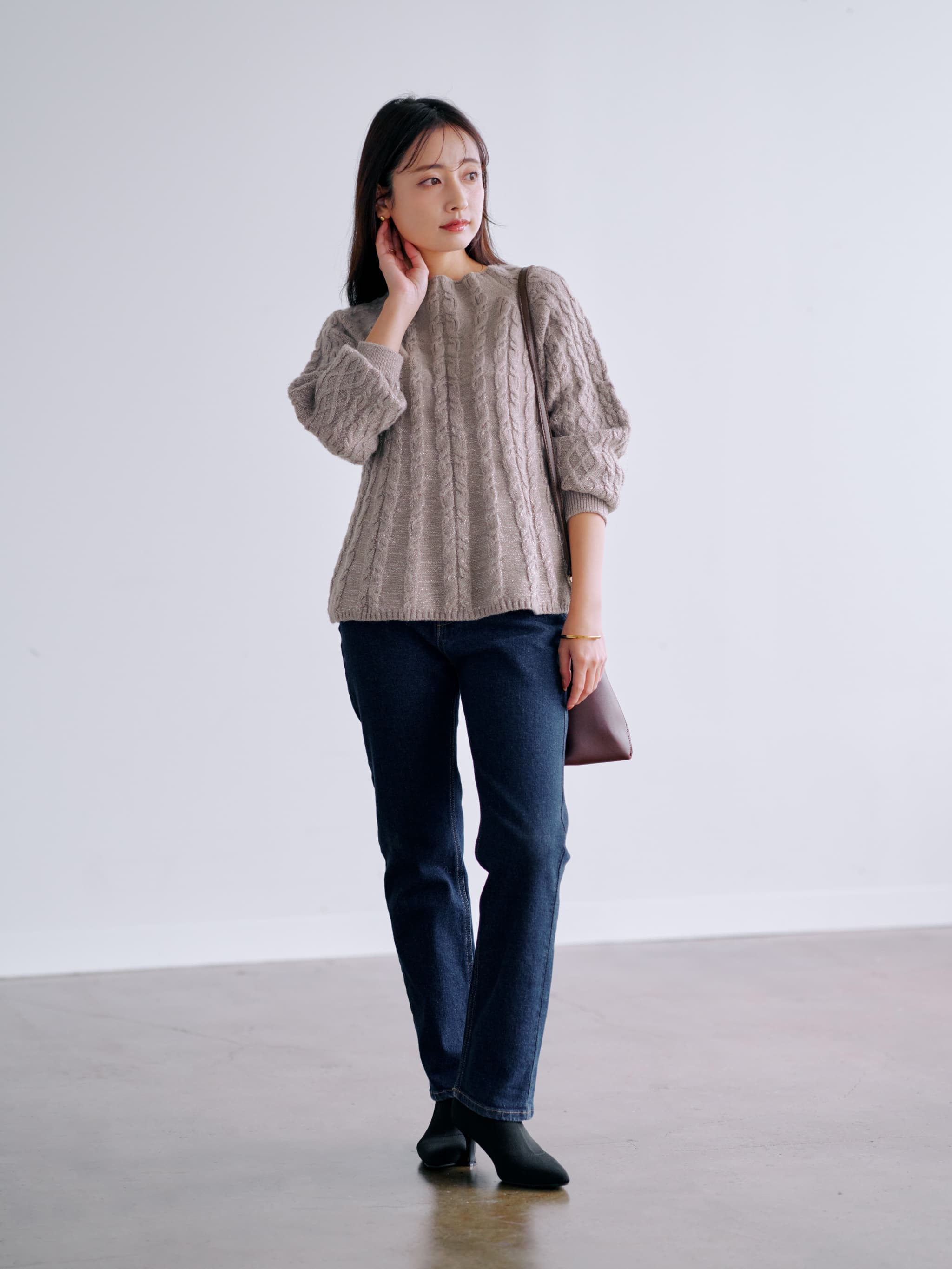 ラメグラデーションケーブルニット | 小柄・低身長女性向け