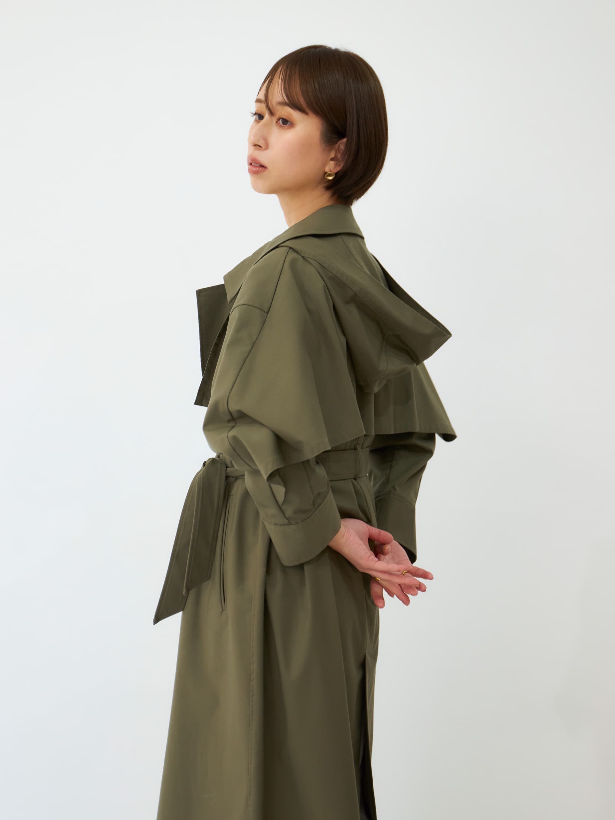 フード付きバックフレアヨークコート | 小柄・低身長女性向け