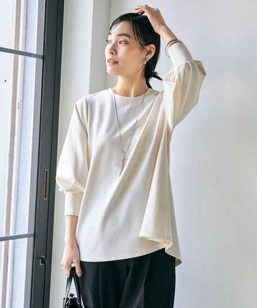 接触冷感】カットジョーゼットボリュームスリーブブラウス