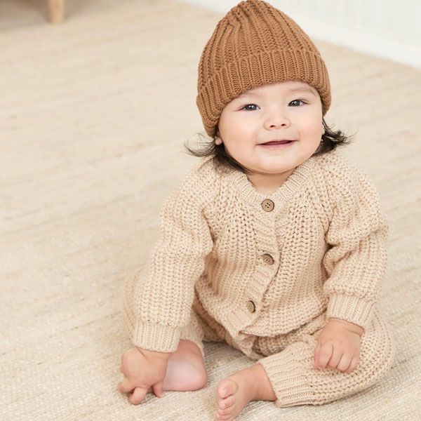 オーガニックコットン ベビーチャンキーニットジャンプスーツ(長袖