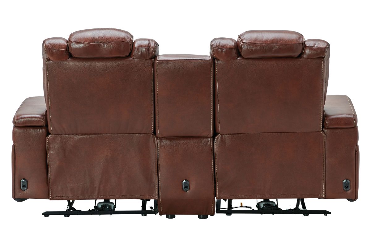 Viper Chestnut Dual Power Leather Reclining Console Loveseat