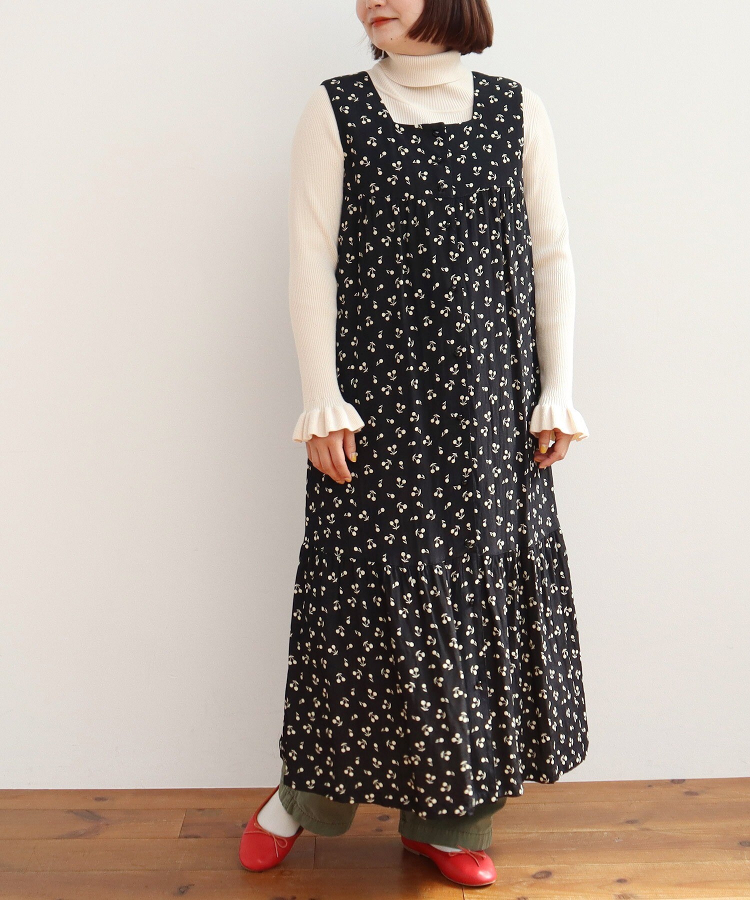 AMBIDEX Store ○チェリー風通ジャカード スクエアネック ノースリ