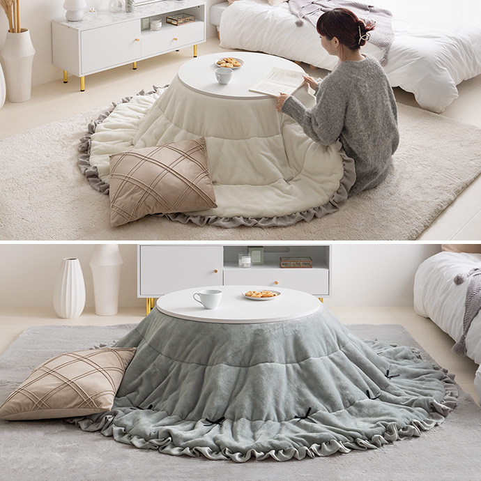 g350041]【円形:天板 68cm】こたつ&リボン・フリル付き掛け布団2点