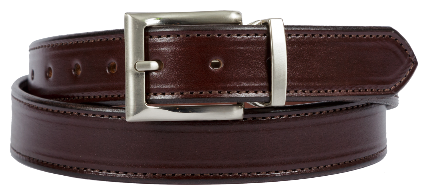 Bridle Leather Belt Stitched Dress Belt, Dark Brown