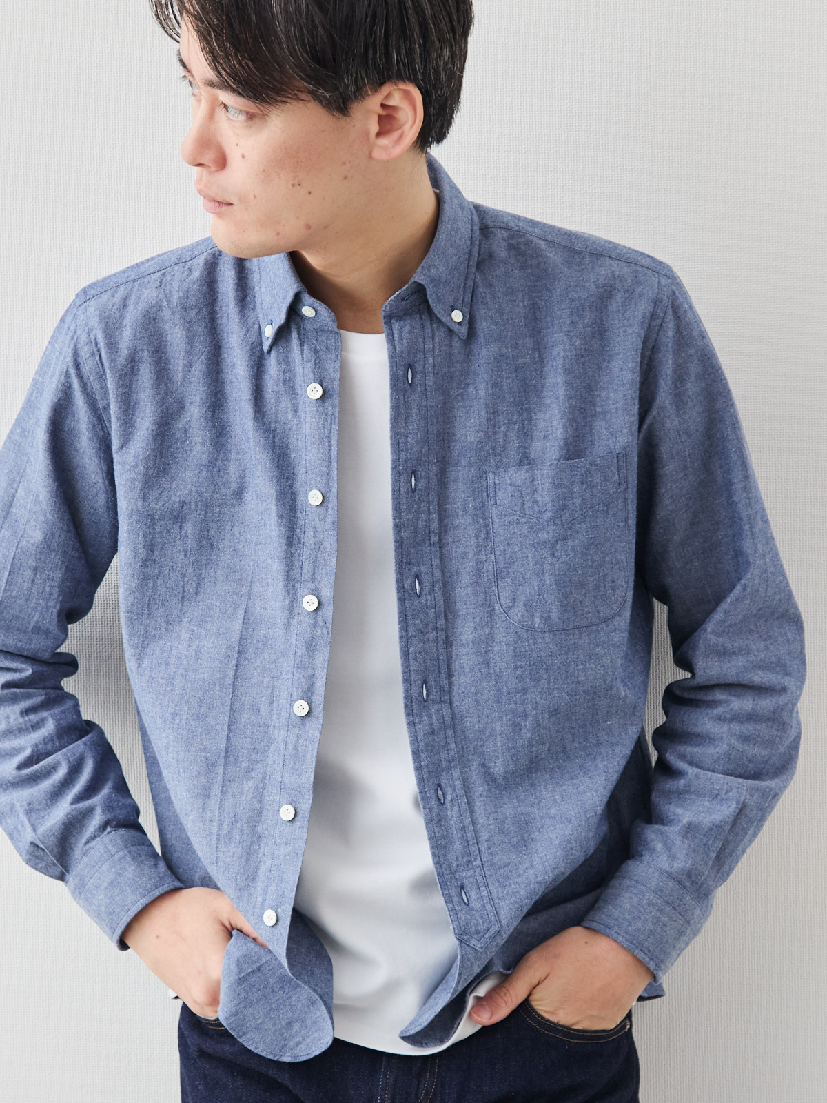 児島Denim 復刻ダンガリーシャツ/ボタンダウン/ネイビー | Factelier
