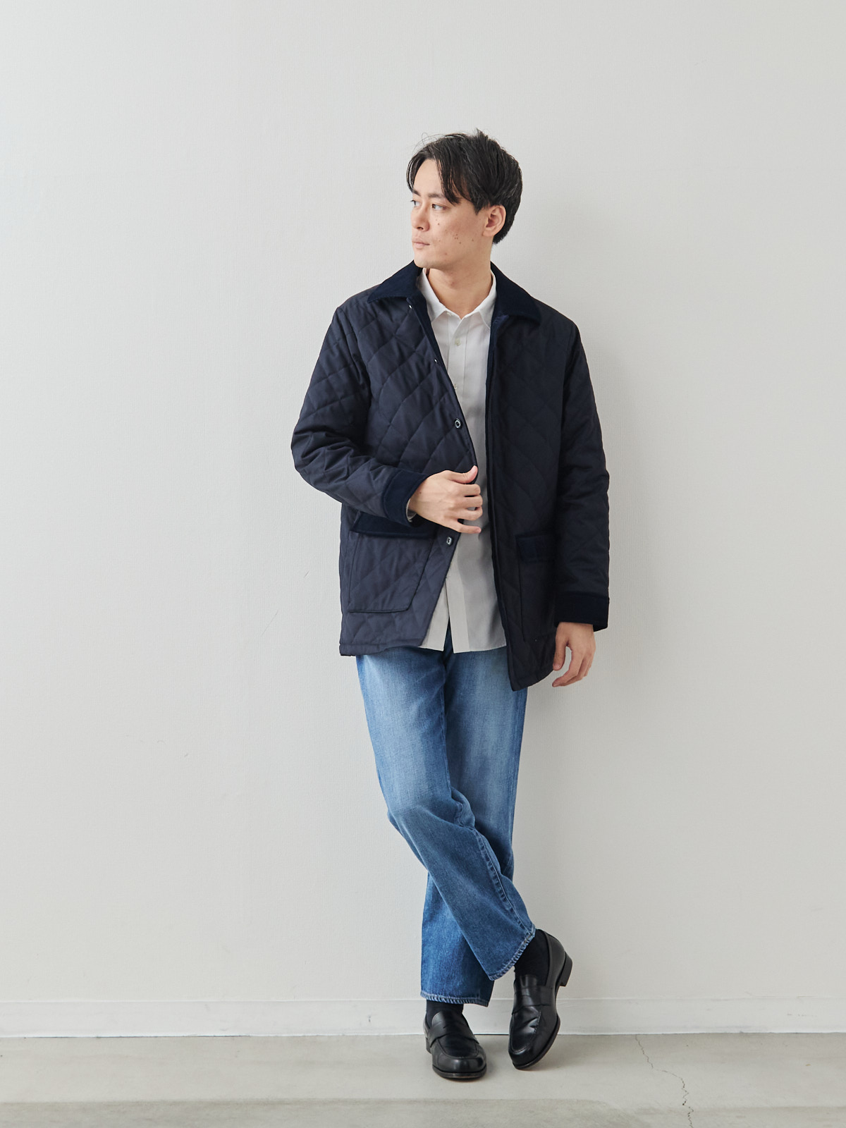 7 Days ウールライク キルティングジャケット/ウォッシャブル/ネイビー