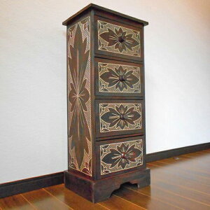 アジアン家具 バリ家具 花柄模様 4段 チェスト の通販 価格11480円