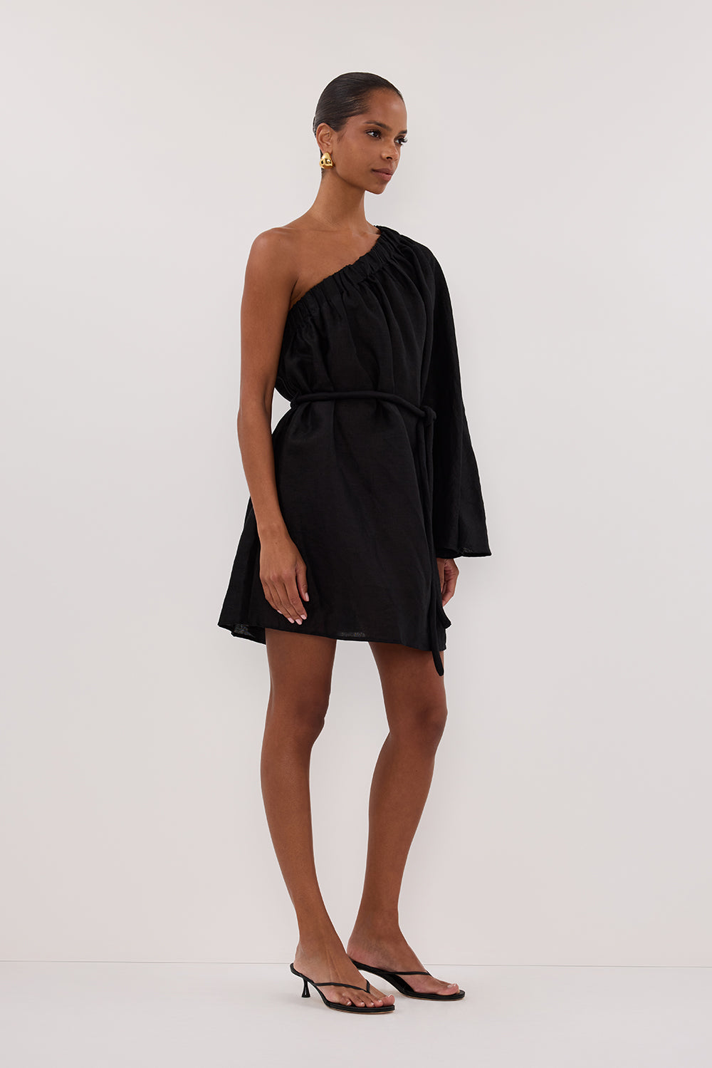 AURELIA BLACK ASYM LINEN MINI DRESS – DISSH