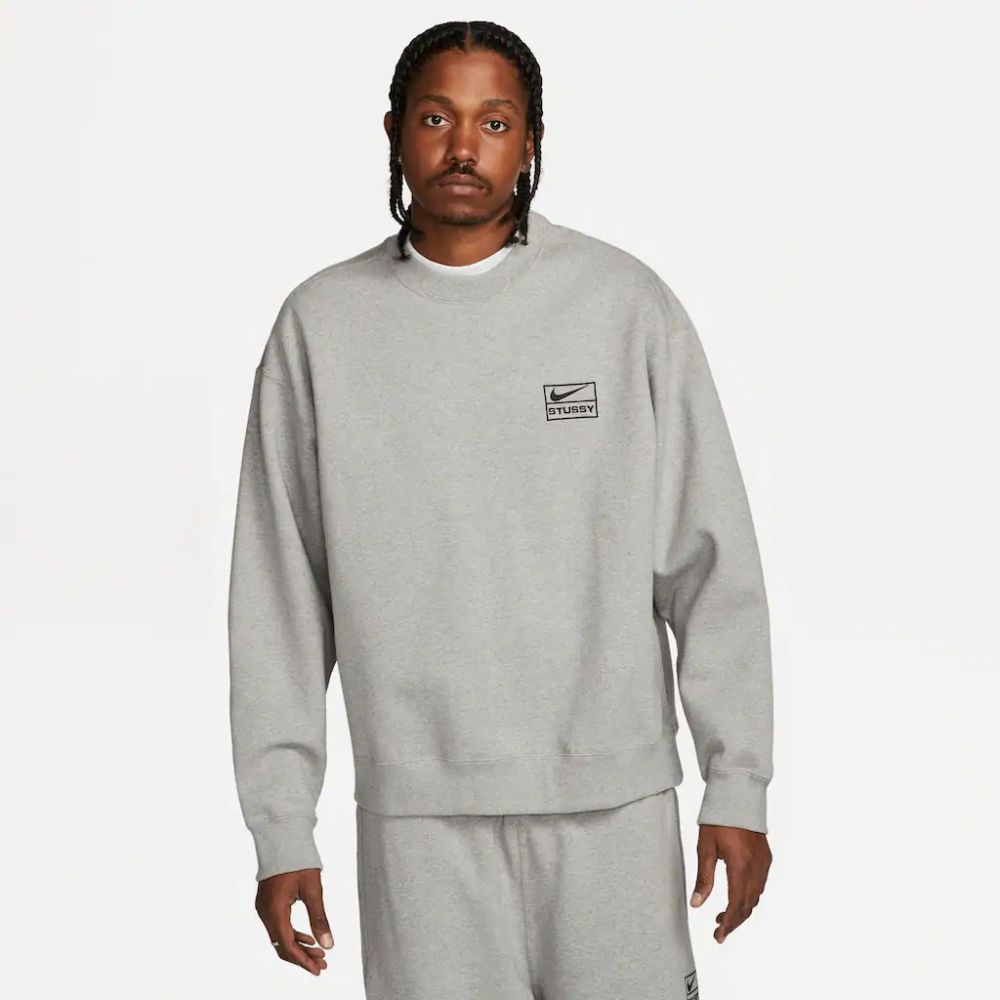 Stussy x Nike Moletom Washed Fleece Crew Grey - Droper