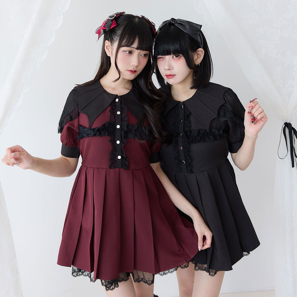 デビル襟クロスフリルワンピース – レディースファッション通販の夢