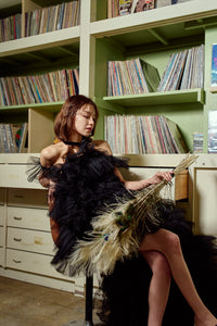 リボンショルダー Vネック テラコッタ チュールドレス（W271TE）