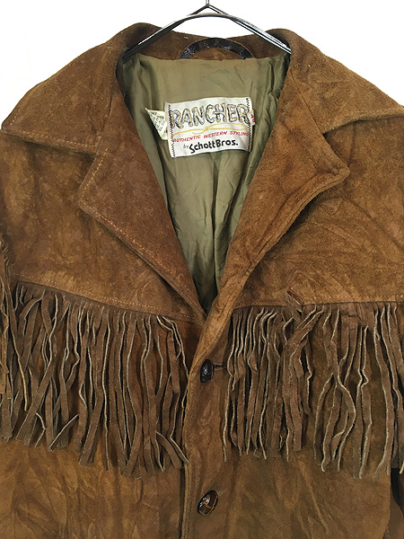 古着 70s Rancher by Schott Bros フリンジ ウエスタン 本革 スエード