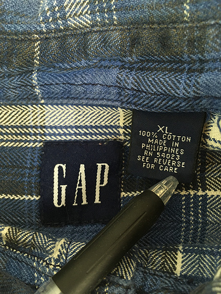 古着 90s GAP ブルー チェック ヘビー フランネル シャツ ヘビネル XL