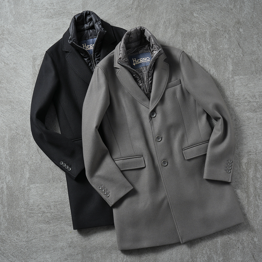 HERNO EASY WOOL・NYLON ULTRA LIGHT ウールメルトン 中綿 チェスター