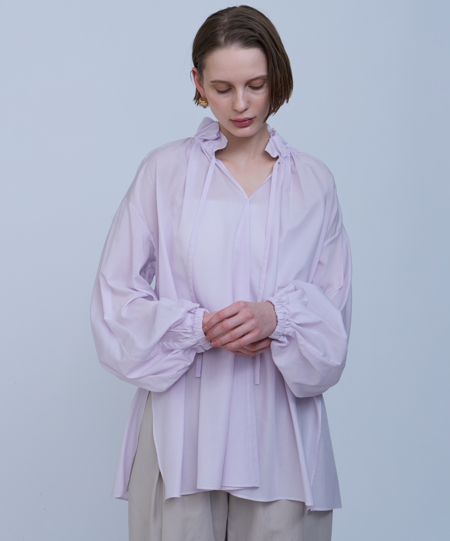 ドレープローンストライプギャザーブラウス ｜ハウス オブ ロータス