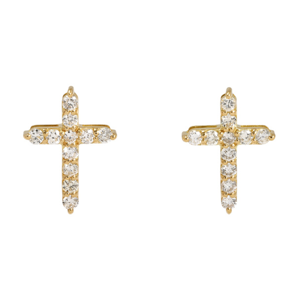 K18イエローゴールド ダイヤモンド クロス ピアス J418544 | ユキザキ