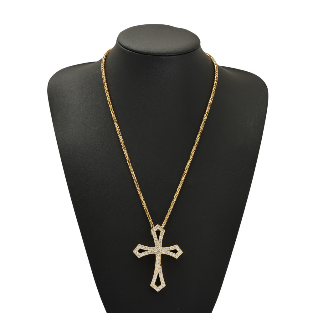 K18イエローゴールド ダイヤモンド クロス ネックレス J424575 | ユキ