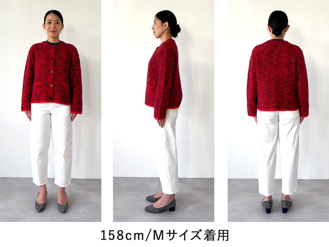 ミックスツイード風ニットジャケット(02_M 95_ブラック×ホワイト