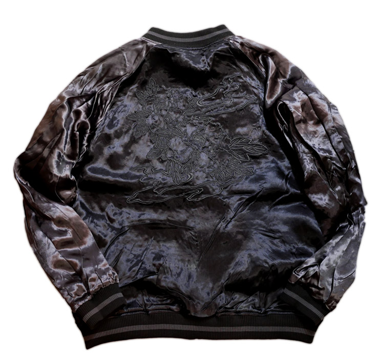 絡繰魂 漆 [ 唐獅子牡丹 ] 刺繍 リバーシブル スカジャン ブラック