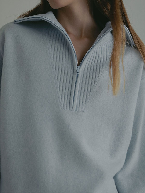 ハーフジップハイゲージニットプルオーバー(F BEIGE): トップス