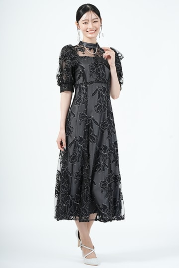 MERCURYDUO 配色ブーケ刺繍ブラックドレス (S) をレンタル - 結婚式